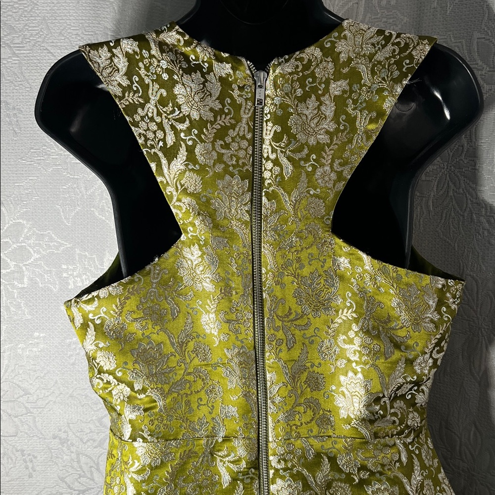 Anthropologie Olive Green Brocade V-Neck Sheath Dress - Picture 7 of 7